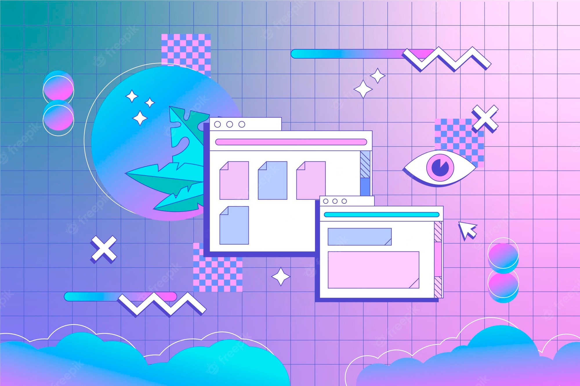 Interface Digital com design inpirado em Vaporwave